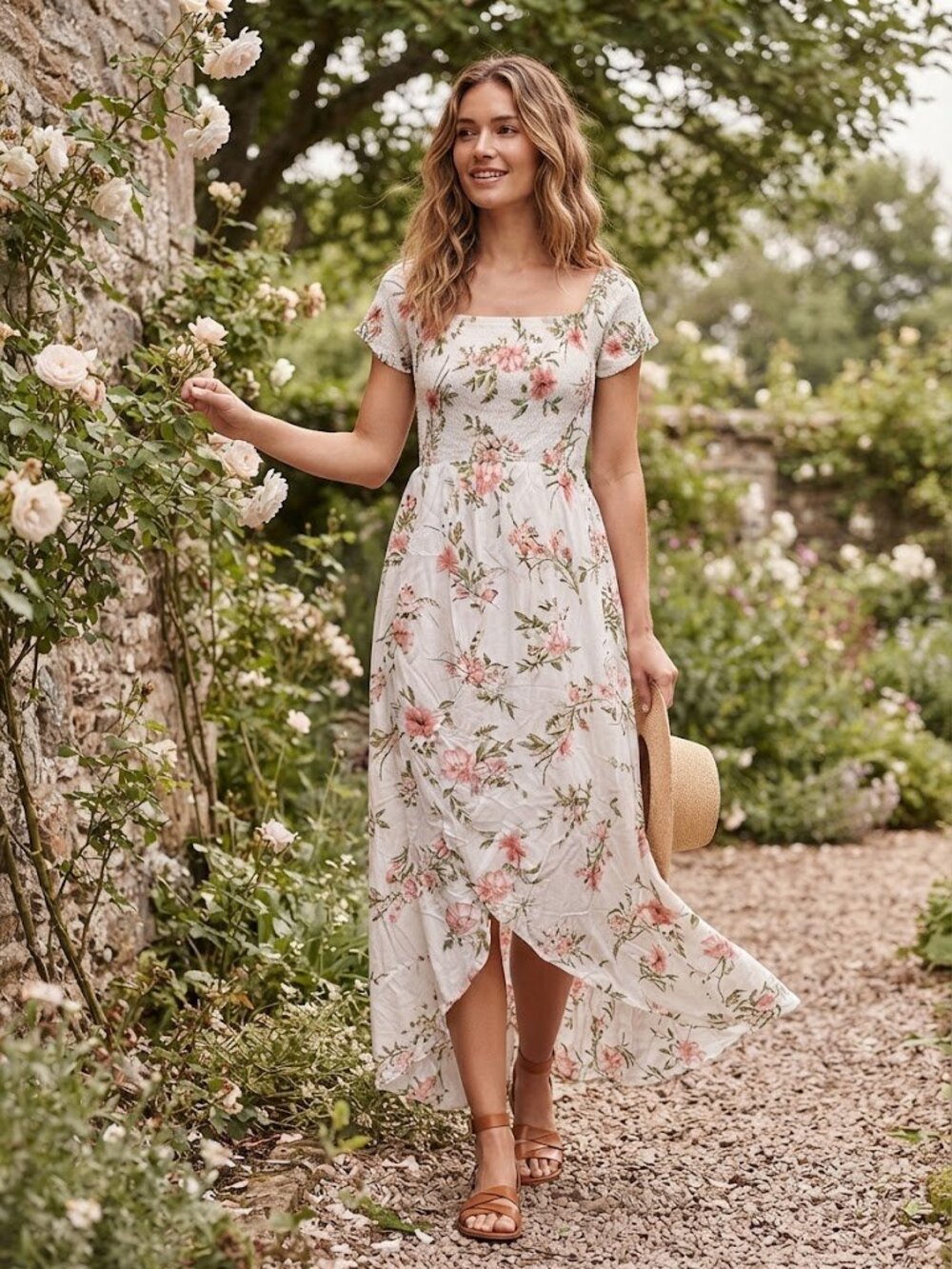 NWT Sweet Lemon Boutique Size Large Smoked Maxi Dress Summer Flowy Romantic Boho